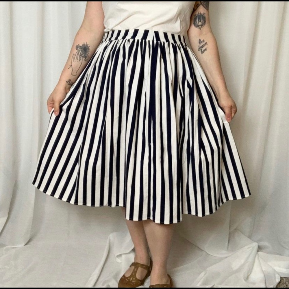 Collectif Navy and White Striped Swing Skirt